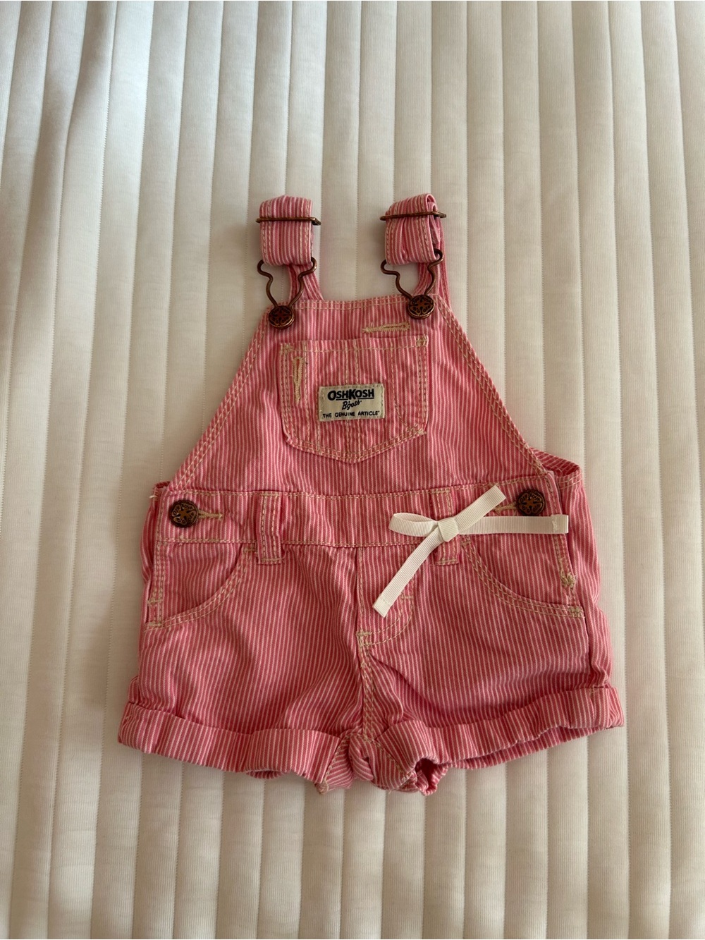 OshKosh B'gosh Vintage Pink Striped Shortalls with Bow Accent